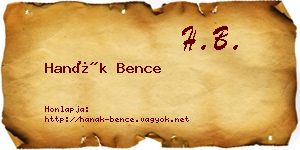 Hanák Bence névjegykártya